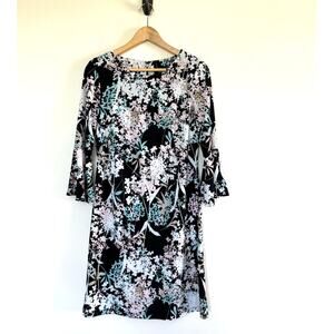 TOMMY HILFIGER blue pink floral flutter sleeve stretch dress